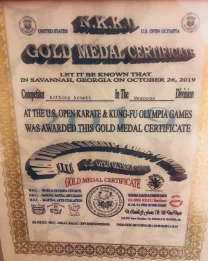 Gold medal certificate 1