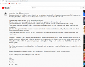Youtube comment on how to identify bad Wing Chun sifu