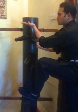 Sifu Shiv practicing on his personal Muk Yan Jong